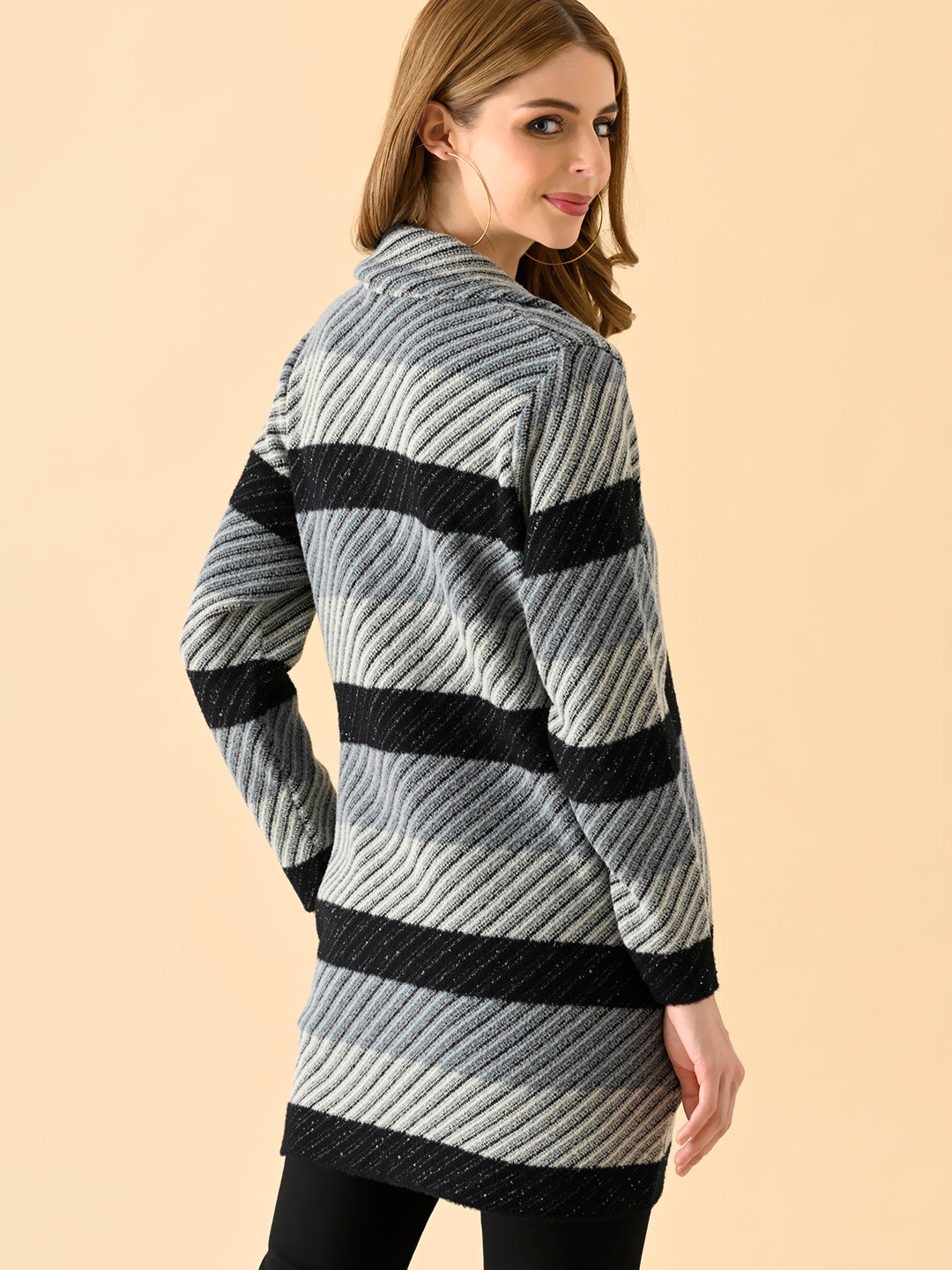 Diagonal Stripe Long Knit Jacket
