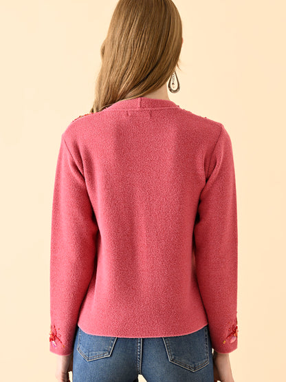 Floral Motif Knitted Cardigan