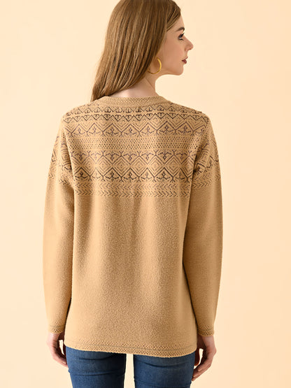 Elegant Round-Neck Embroidered Sweater