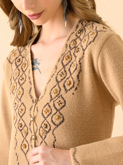 Intricate V-Neck Embroidered Knitwear