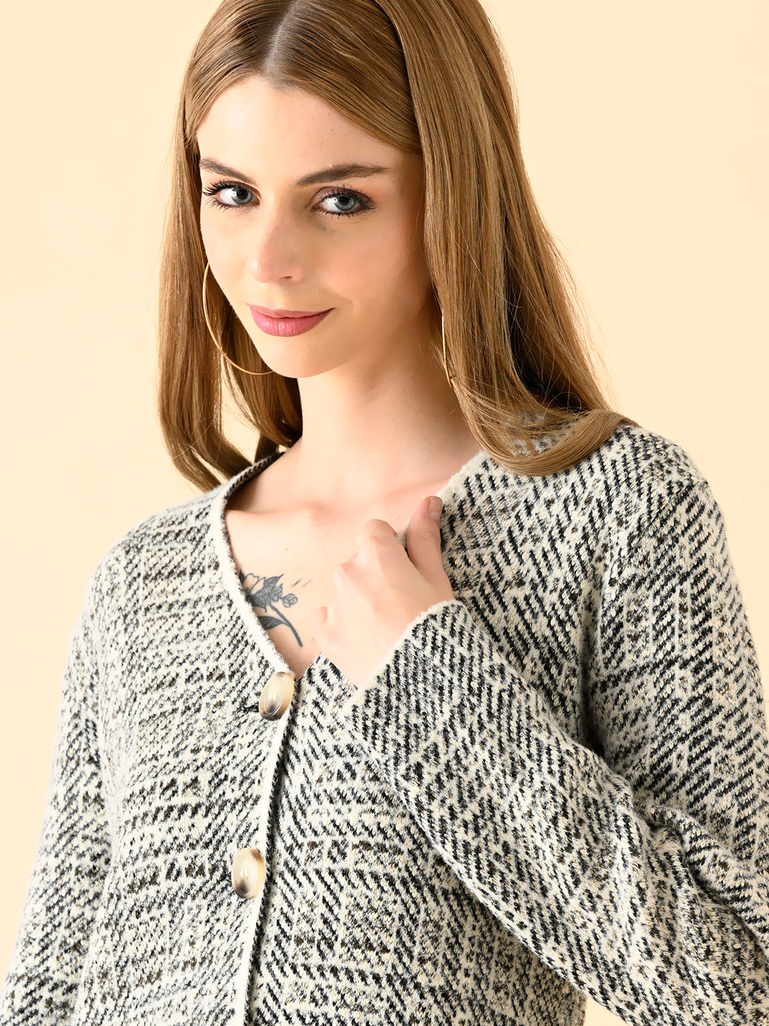 Textured Button-Front Cardigan