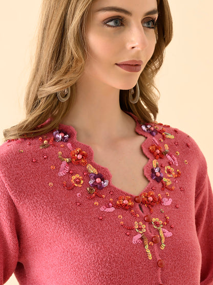 Floral Motif Knitted Cardigan