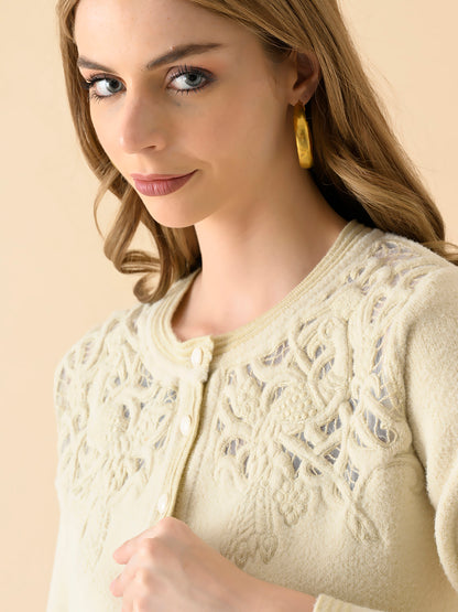 Floral Embroidered Front-Open Sweater