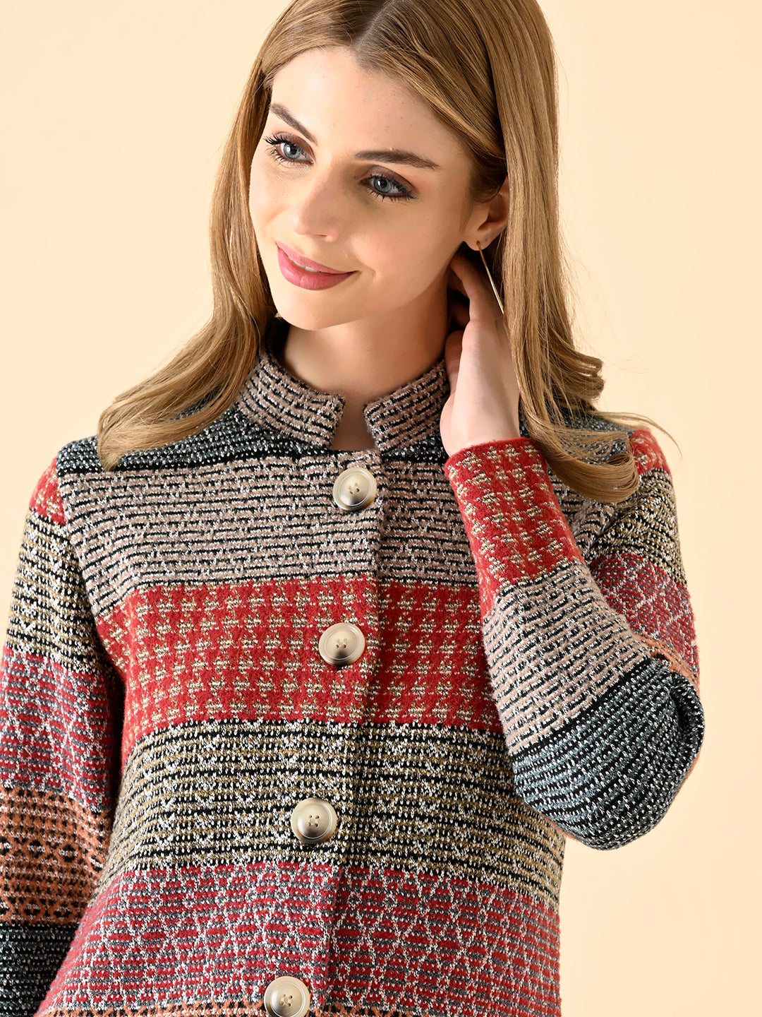 Multi-Patterned Long Knit Cardigan