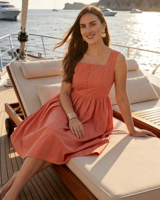Coral Glow Linen Dress
