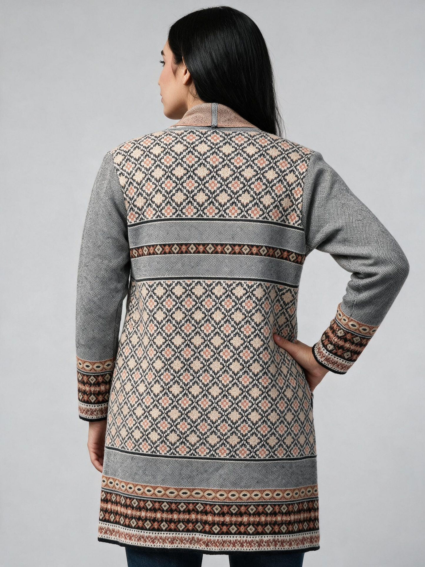 Virsa Ethnic Pattern Longline Cardigan