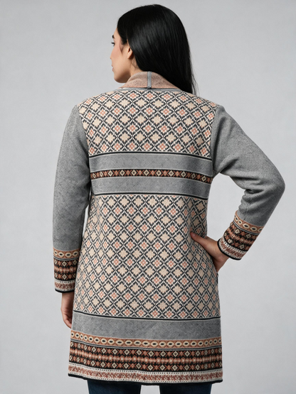 Virsa Ethnic Pattern Longline Cardigan