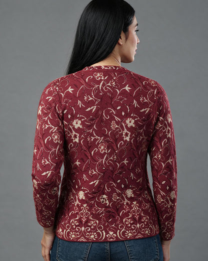 Virsa Floral Jacquard V-Neck Cardigan