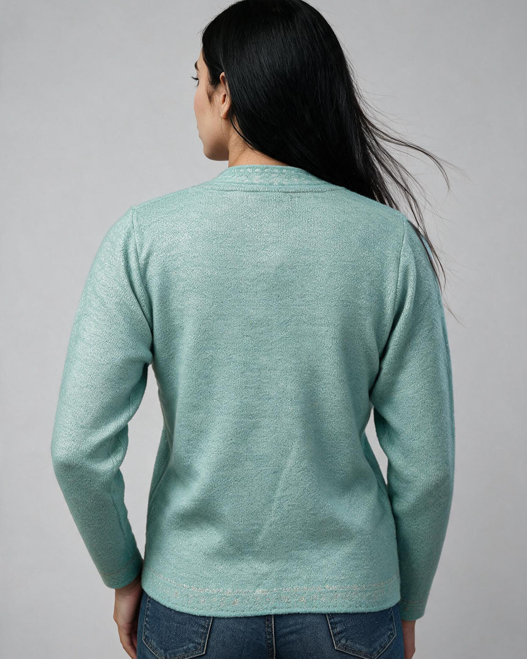 Jacquard Wool Cardigan – Round Neck