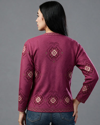 Virsa Geometric Pattern V-Neck Cardigan