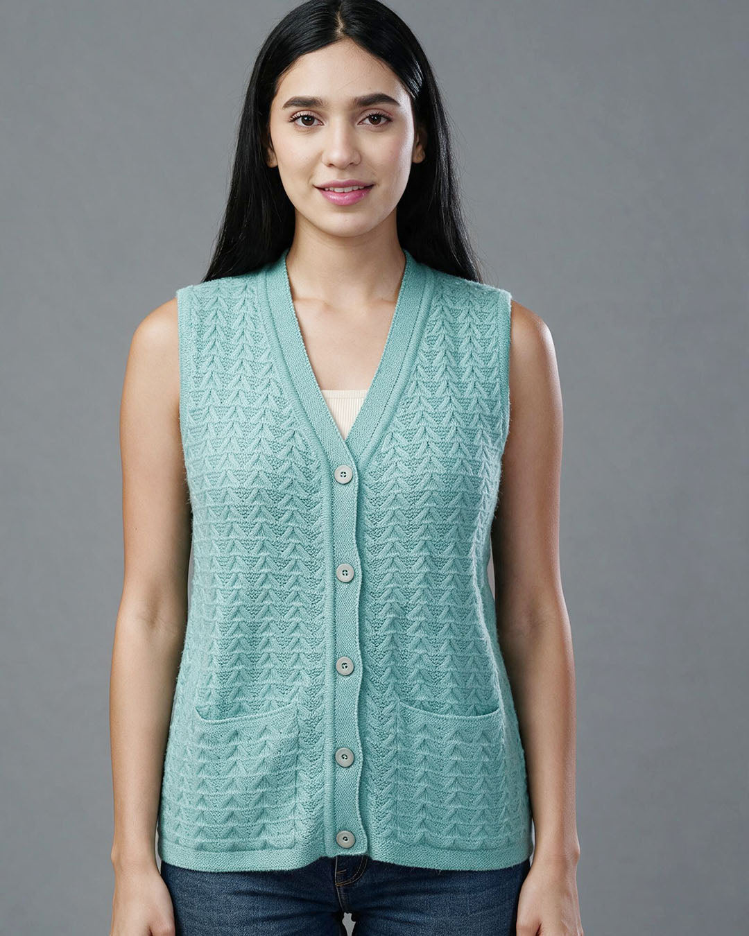 Virsa Textured V-Neck Knit Vest cardigan