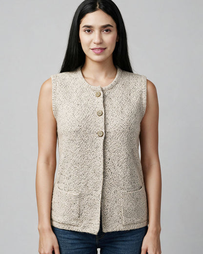 Virsa Round Neck Textured Knit Vest Cardigan