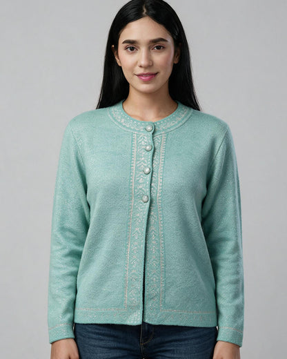 Jacquard Wool Cardigan – Round Neck
