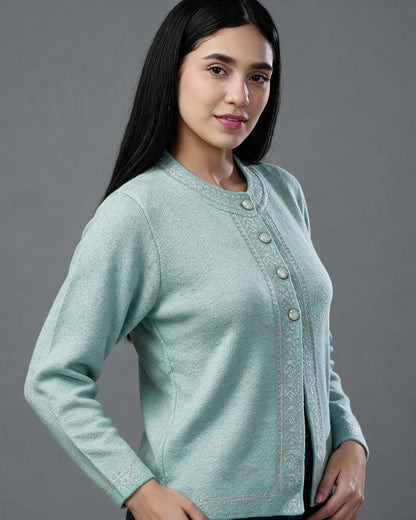 Jacquard Wool Cardigan – Round Neck