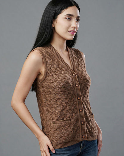 Virsa Heritage Chevron Knit Vest Cardigan