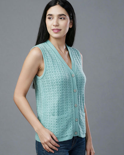 Virsa Textured V-Neck Knit Vest cardigan