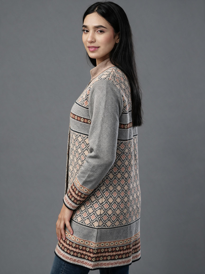 Virsa Ethnic Pattern Longline Cardigan